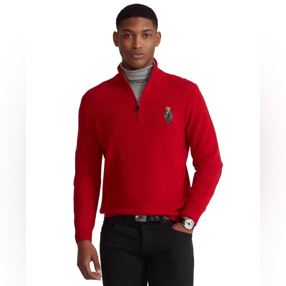 Polo Bear Wool Quarter-Zip Sweater Red Medium